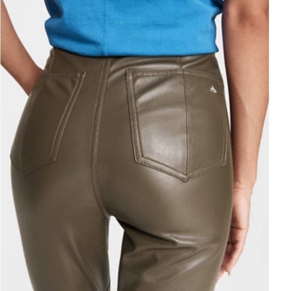 RAG & BONE ARMY GREEN NINA FAUX LEATHER PANTS MEDIUM - Picture 2 of 5